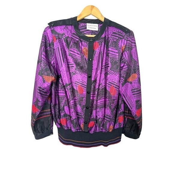 Andrea Gayle VINTAGE 80s Abstract Purple Black Midi Pleated Skirt Blouse Size 14 - Picture 8 of 16